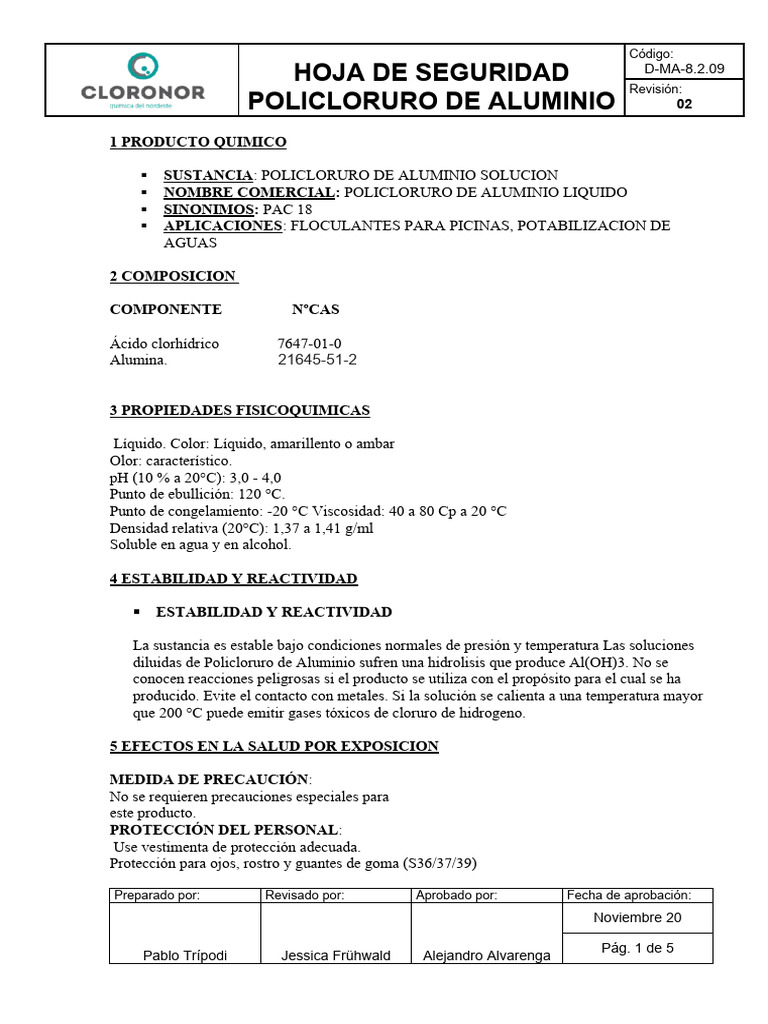 Policloruro de Aluminio | PDF | Aluminio | Ácido clorhídrico