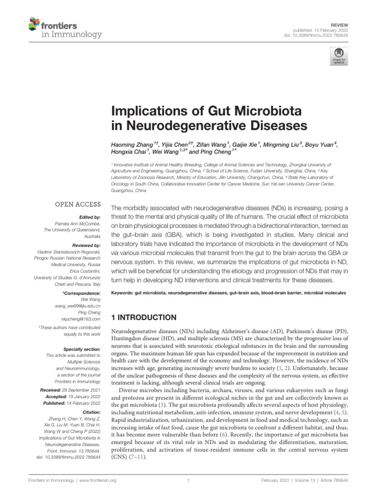 Impliations of Gut Micobiota in Neurodegenerative Diseases | PDF