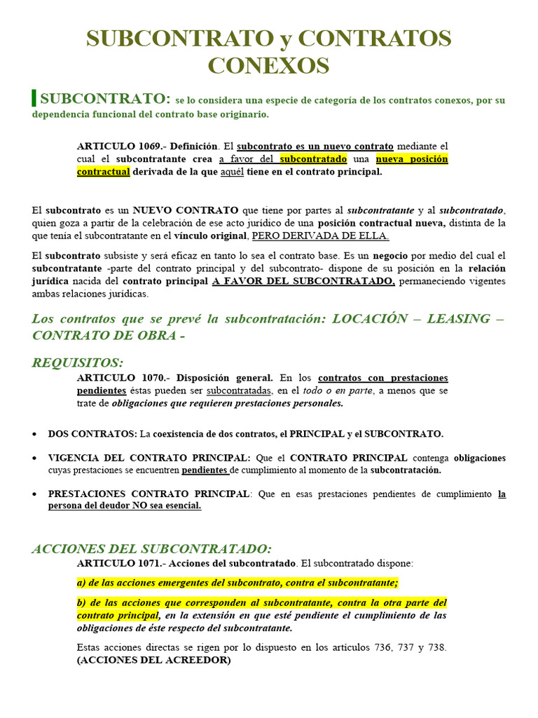 Subcontratos y Contratos Conexos: Definición y Efectos | PDF | Negocios ...