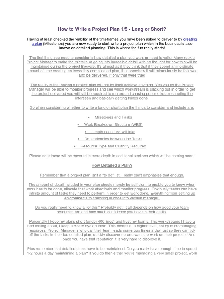 Writing Effective Project Plans: Long vs Short | PDF | Software ...