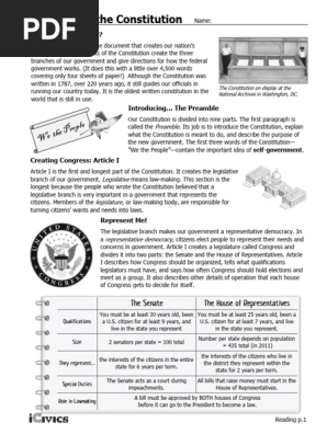 Anatomy Of The Constitution Worksheet Answer Key U.S. Constitution