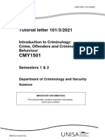 Tutorial Letter 101/3/2021: Introduction To Criminology: Crime, Offenders and Criminal Behaviour