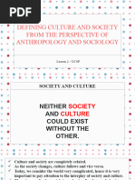 Lesson 2 defining culture and society in the perspective of Sociology and anthropology