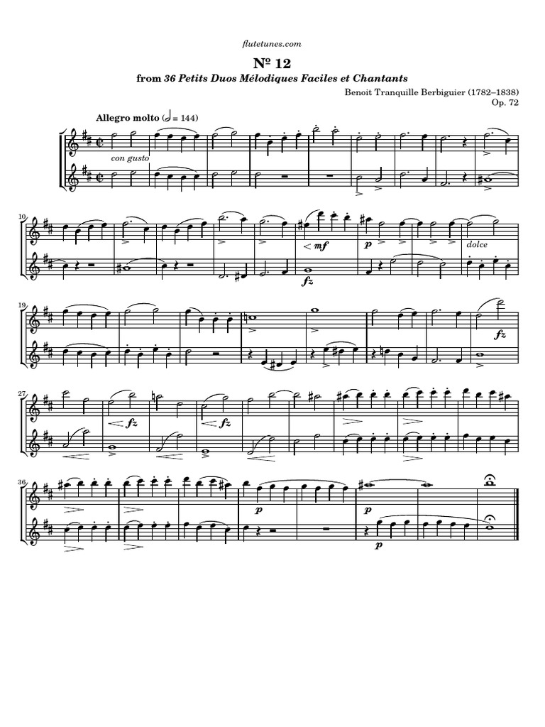Berbiguier Flute Duet No 12 in D major PDF