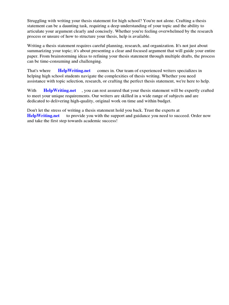 How To Write A Thesis Statement High School Pdf