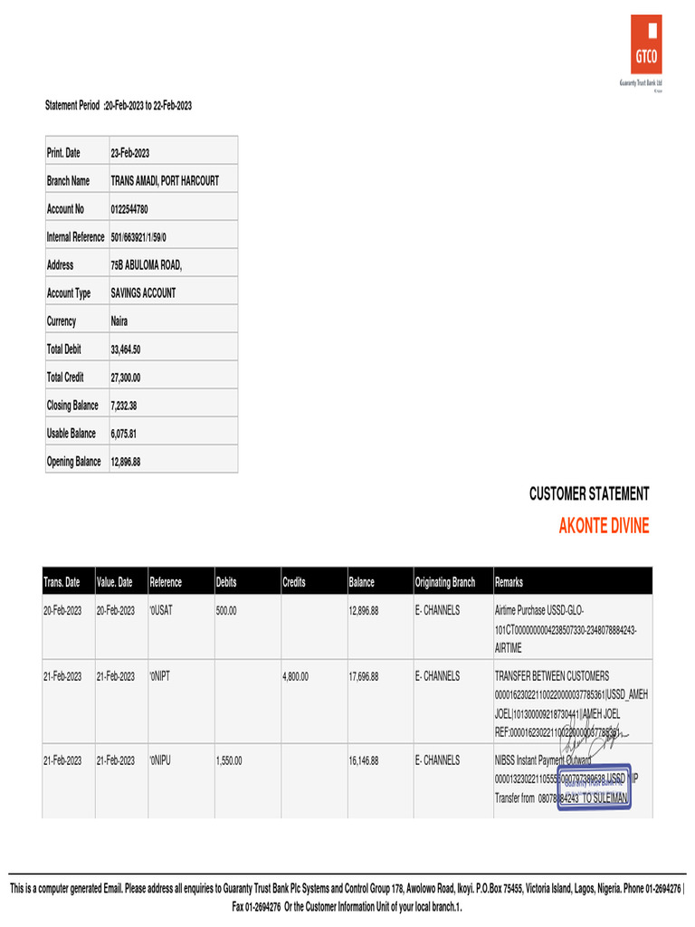 Akonte Divine's BVN Statement Summary | PDF | Banking Technology | Banking