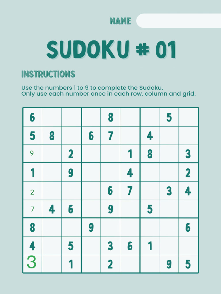 Fun Green Sudoku Challenge Worksheet | PDF