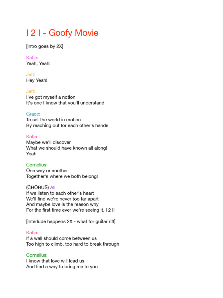 For I 2 I Lyrics