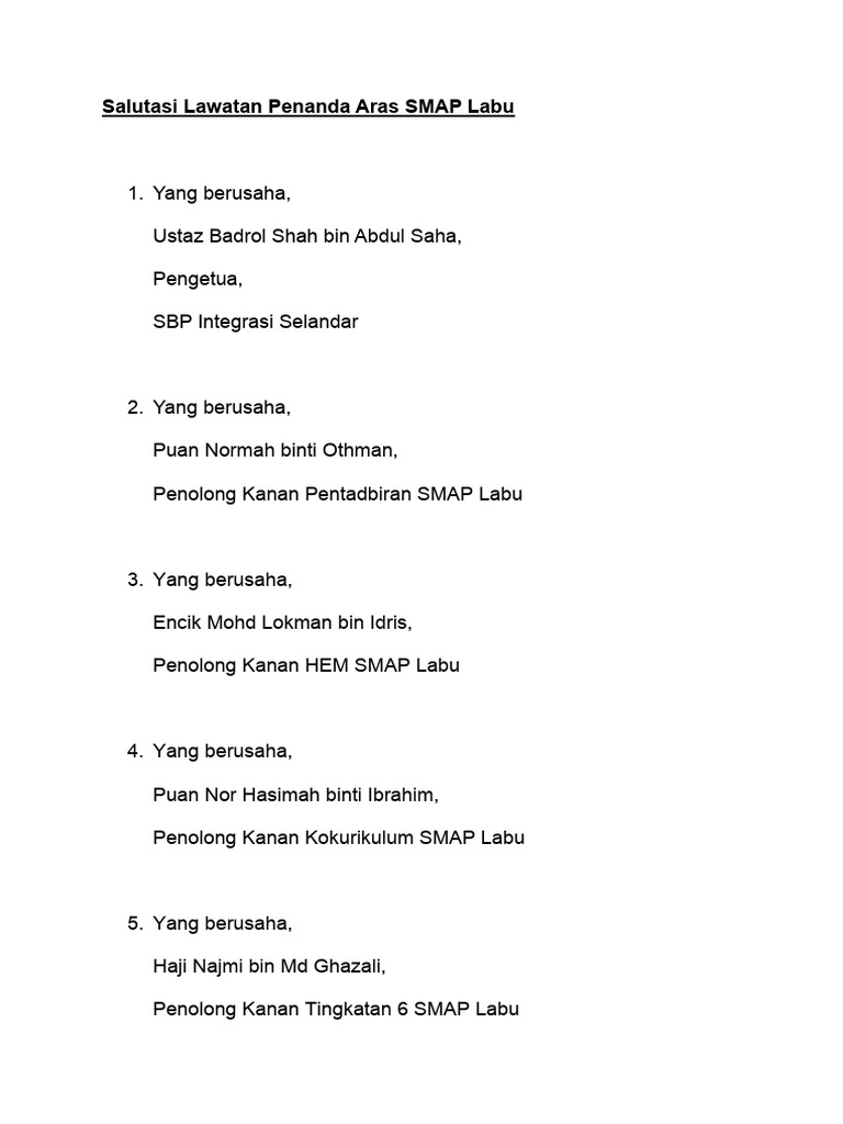 Salutasi Lawatan SMAP Labu | PDF