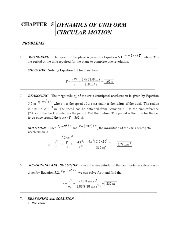 Dynamics of Uniform Circular Motion Problems PDF Acceleration Force
