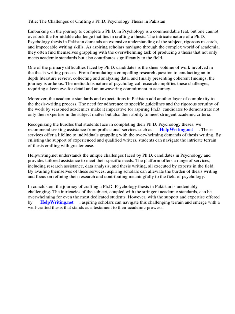 Phd Psychology Thesis In Pakistan Pdf Thesis Doctor Of Philosophy