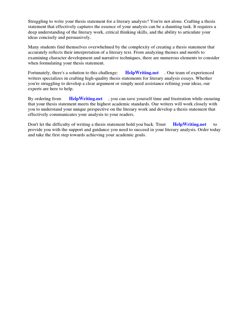 Thesis Statement For Literary Analysis Generator Pdf