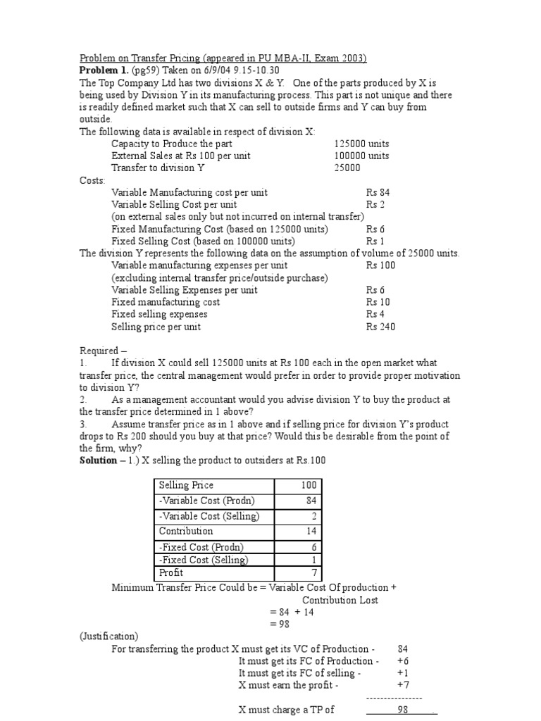 L16 Problem On Transfer Pricing | PDF | Profit (Economics