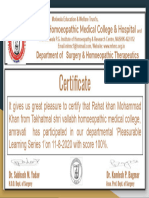 Certificate For Rahat Khan Mohammad Khan For - Quiz On Surgery and Homoeop...