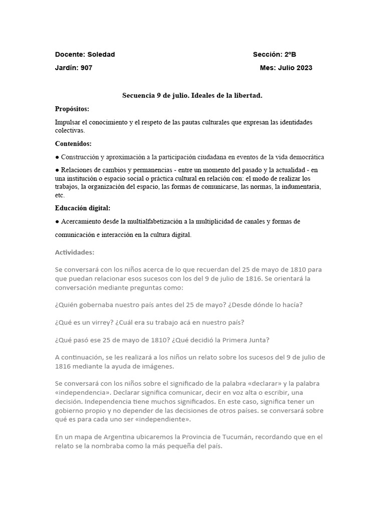 Actividades sobre el 9 de julio de 1816 | PDF | Política | Ciencias ...