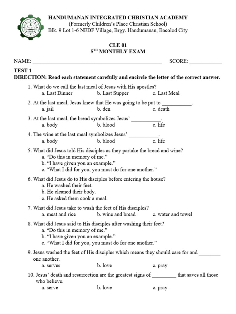 q3-cle-1-5th-monthly-exam-pdf-jesus-last-supper