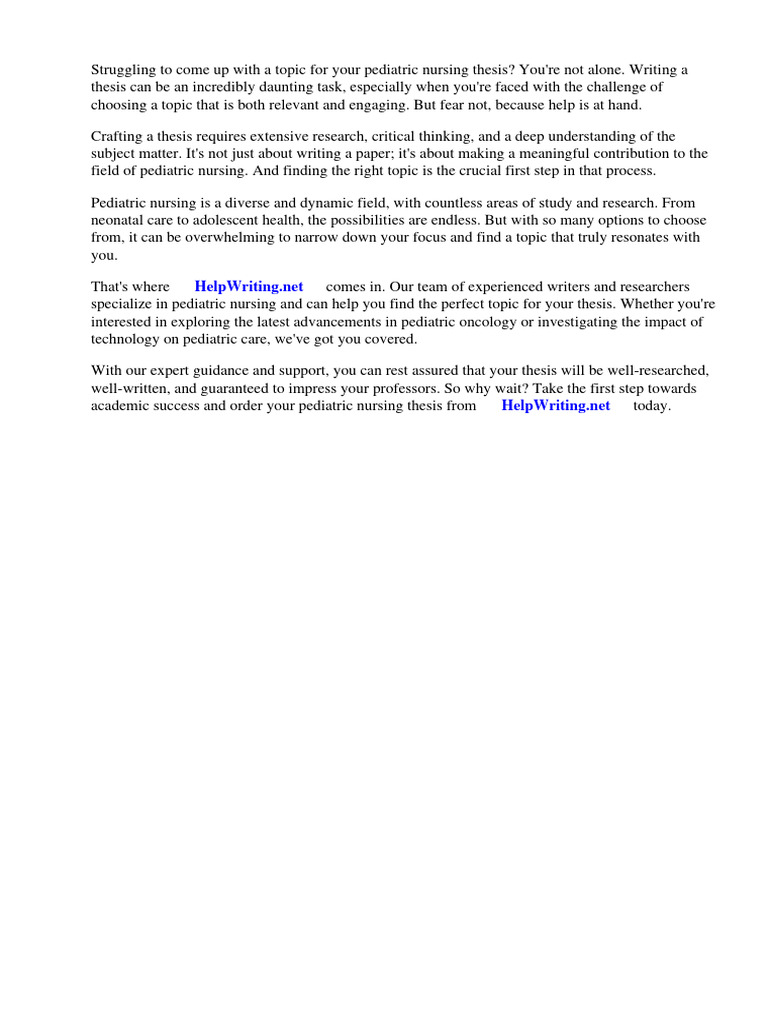 Pediatric Nursing Thesis Topics Download Free PDF Nursing Thesis
