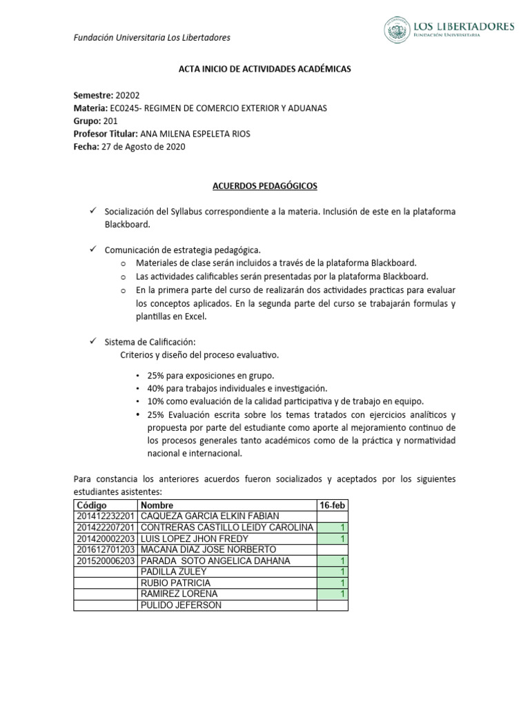 Ec0247 Acta Inicio de Actividades Académicas | PDF