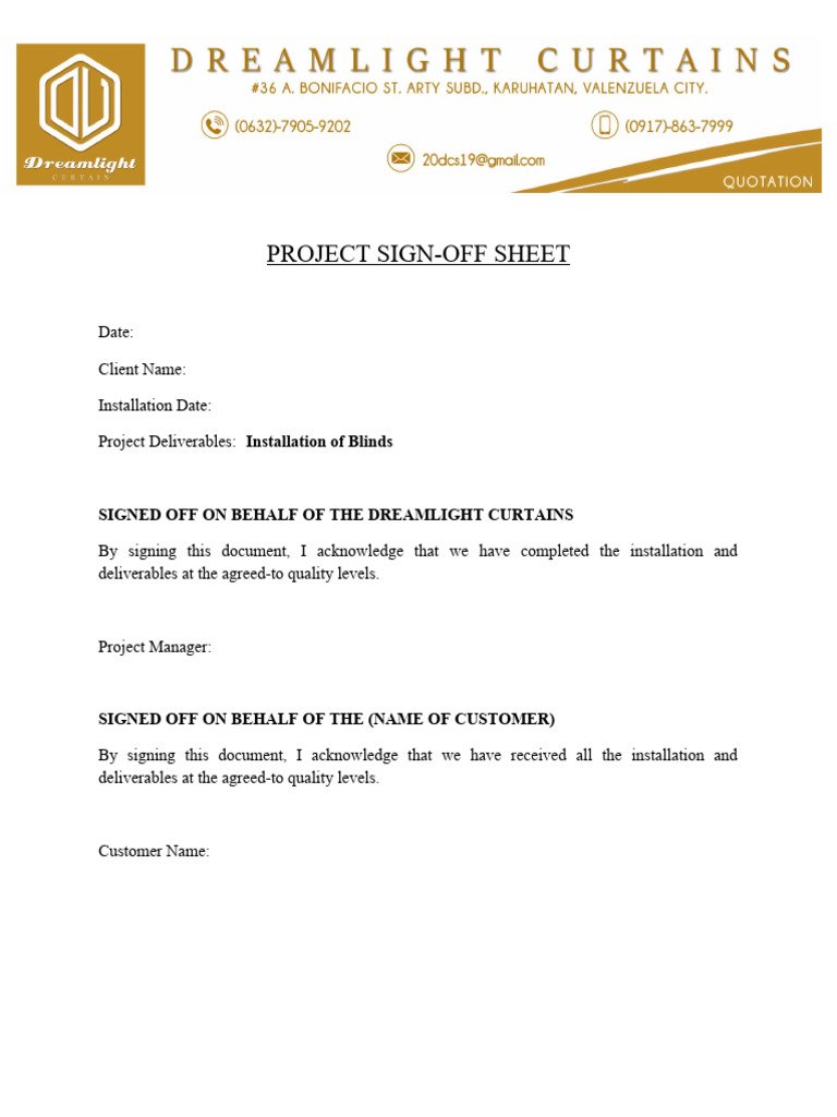 Project Sign Off Sheet PDF