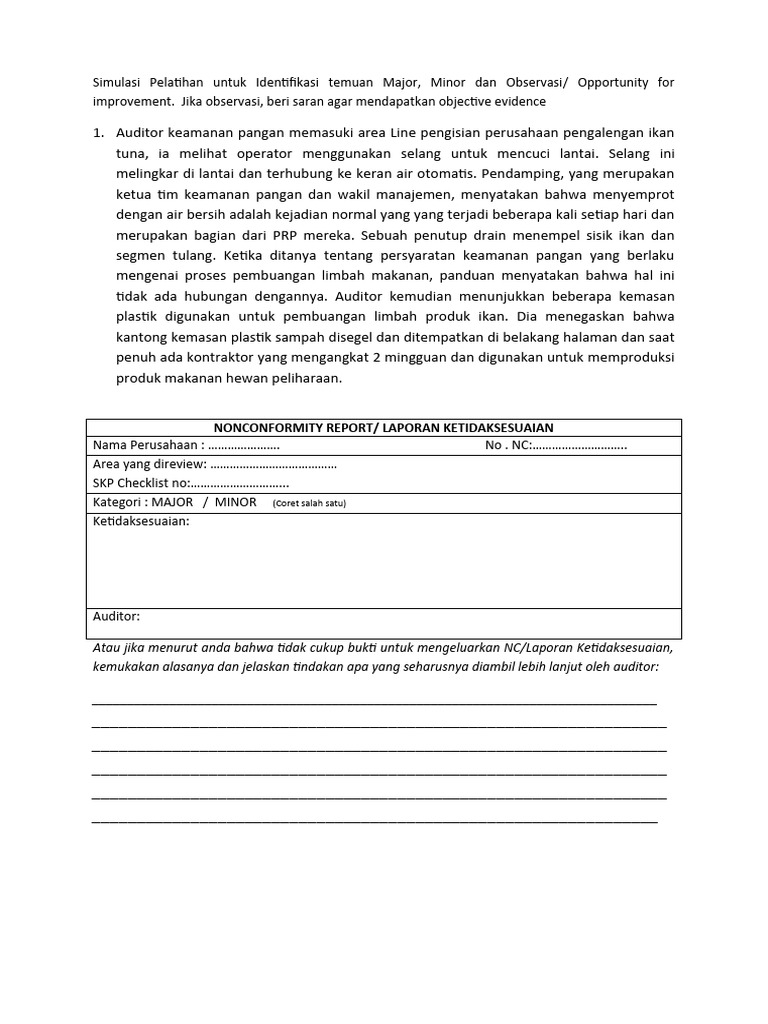 Simulasi Audit Keamanan Pangan dan Nonconformity | PDF
