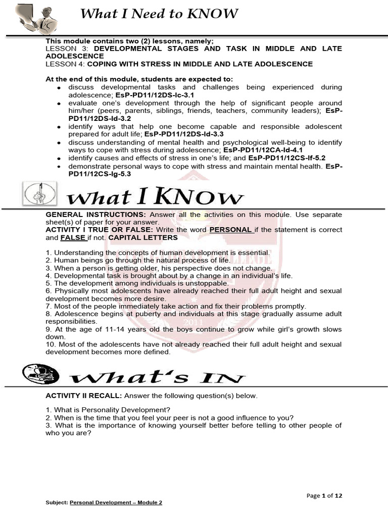 Personal development module 2 pdf adolescence stress biology 
