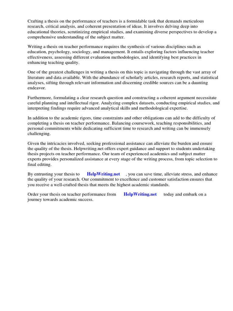Thesis Teachers Performance Download Free Pdf Thesis Teachers