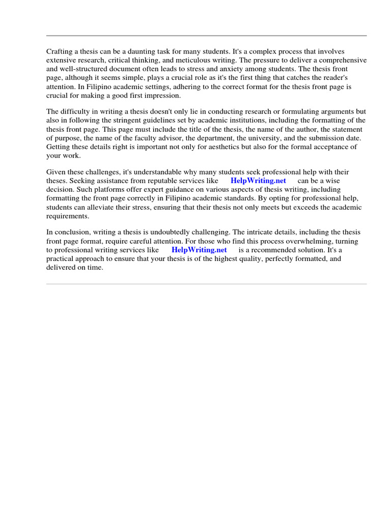 Thesis Front Page Format Filipino | PDF | Thesis | Tagalog Language