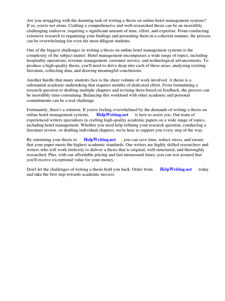 Online Hotel Management System Thesis PDF