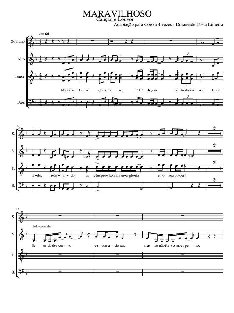 Côro a 4 Vozes: Maravilhoso Louvor | PDF