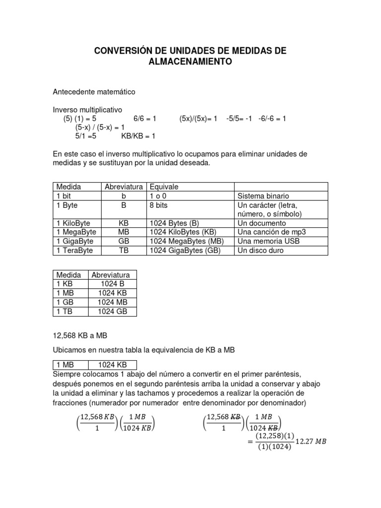 Conversión de Unidades de Almacenamiento | PDF | Byte | Informática
