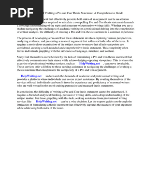 Pro and Con Thesis Statement Example
