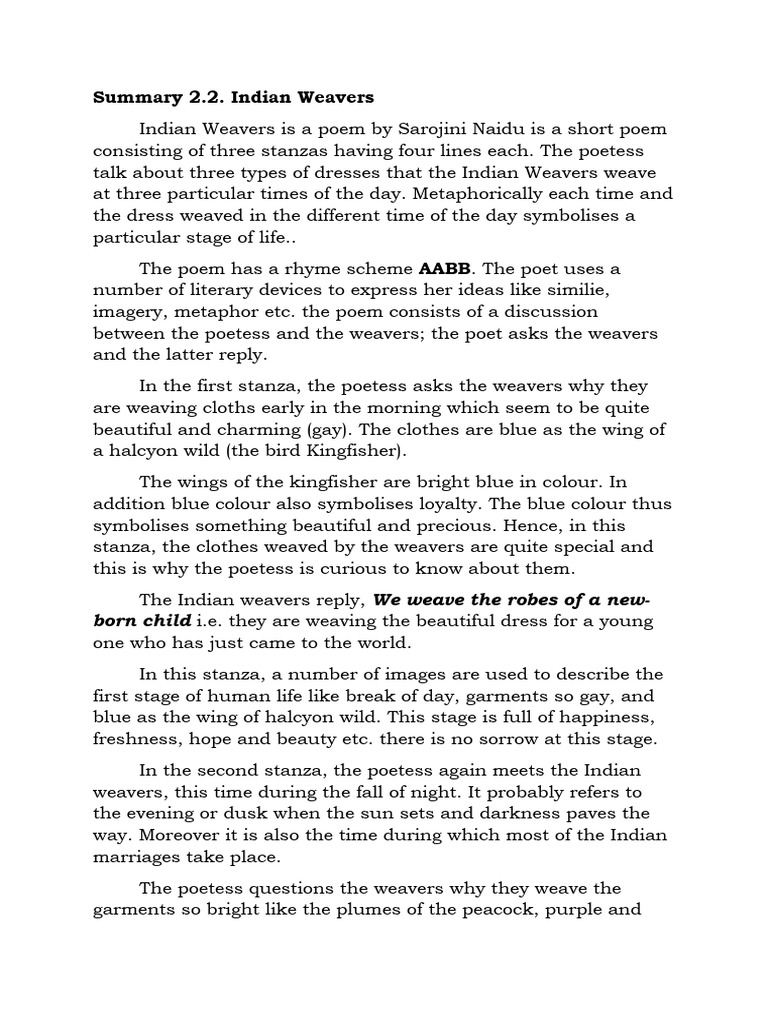 2-2-indian-weavers-summary-and-analysis-pdf-pdf-poetry