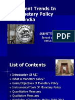 Recent Trends in Monetary Policy of India: Submitted By: Jayant Sharma Venus Bhatia