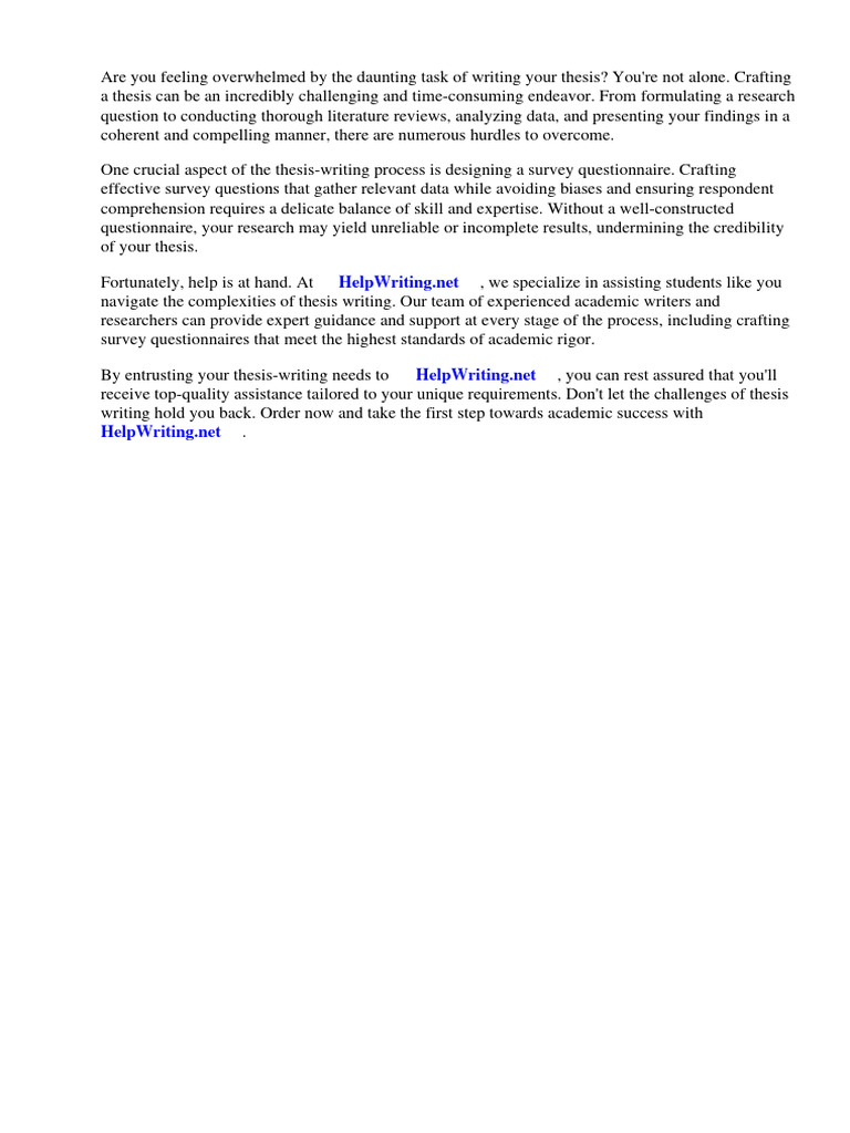 Example Of Thesis Survey Questionnaire