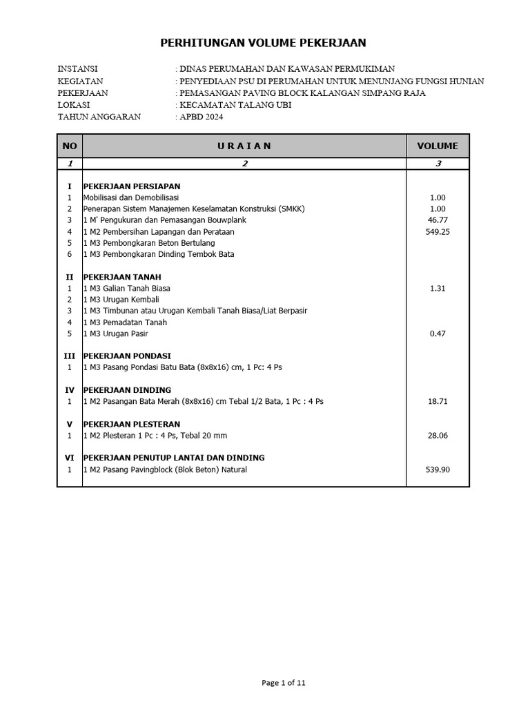 RAB Paving Block Simpang Raja 2024 | PDF