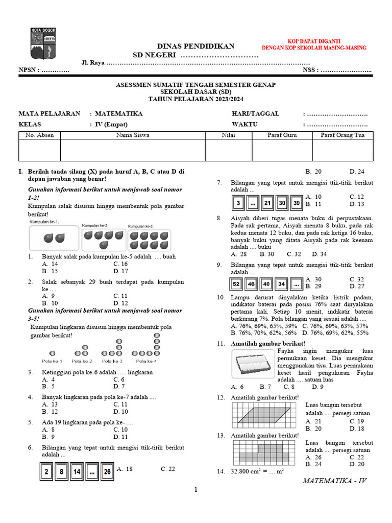 Soal Matematika Kelas 4 SD Semester 2 | PDF