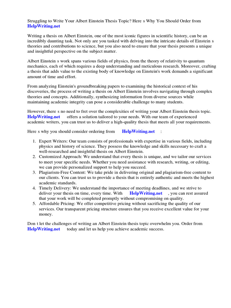 Expert Help for Einstein Thesis Writing | PDF | Philosophy | History