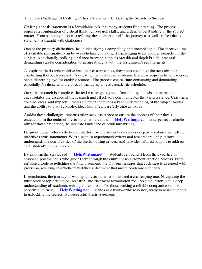 Writing A Thesis Statement Creator Pdf Thesis Essays