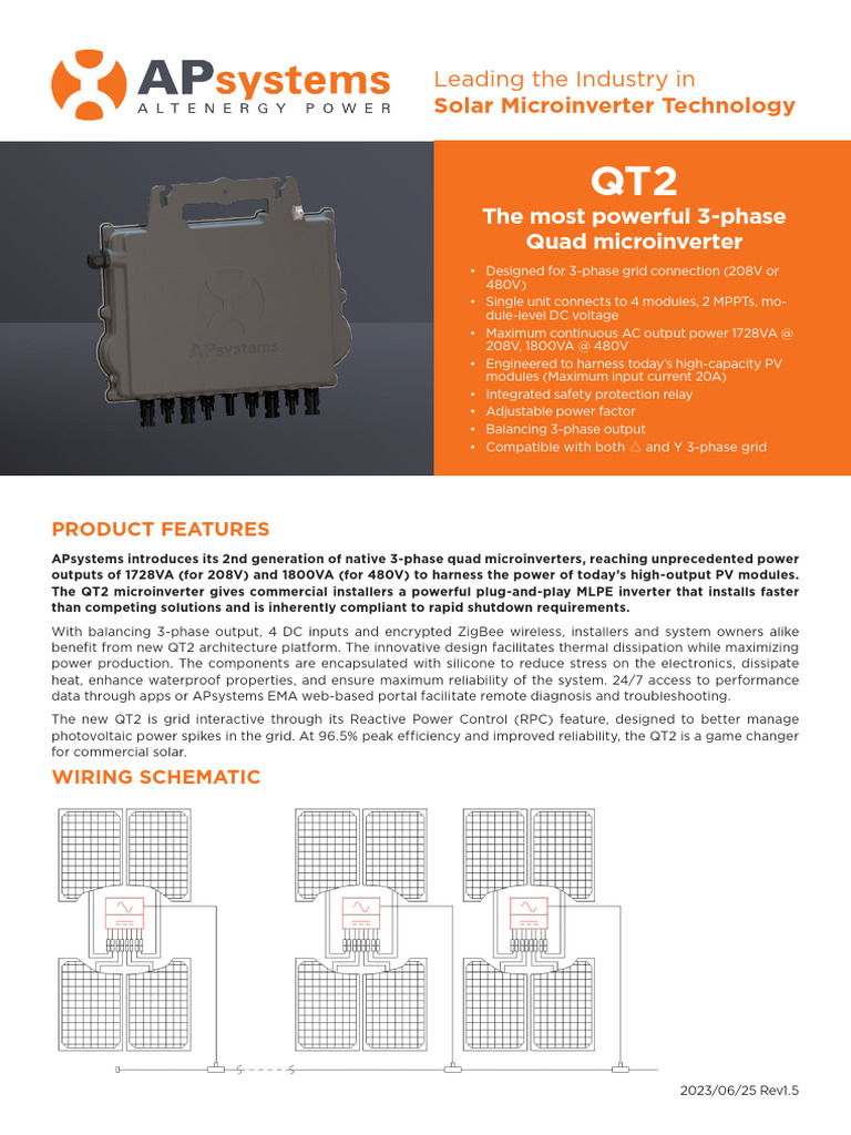 QT2 3-Phase Microinverter Specs | PDF | Solar Panel | Photovoltaics
