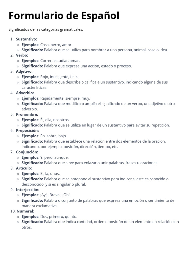 Fomulario de Español | PDF | Palabra | Sílaba
