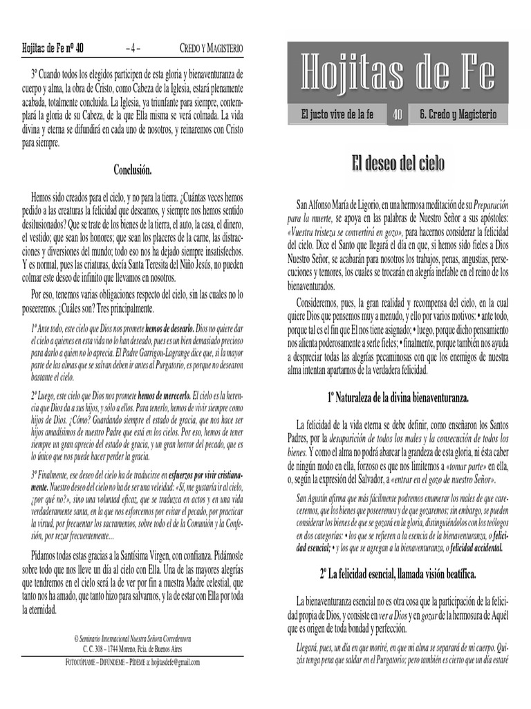 Hojita de Fe El Deseo Del Cielo PDF Dios Cristo