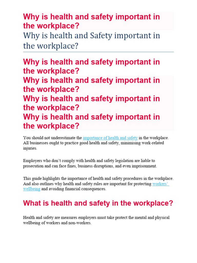Why is health and safety important in the workplace PDF