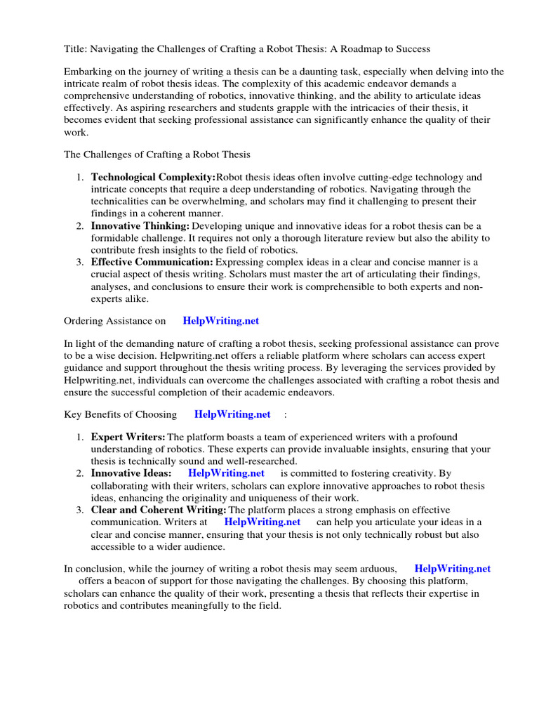 Robot Thesis Ideas | PDF