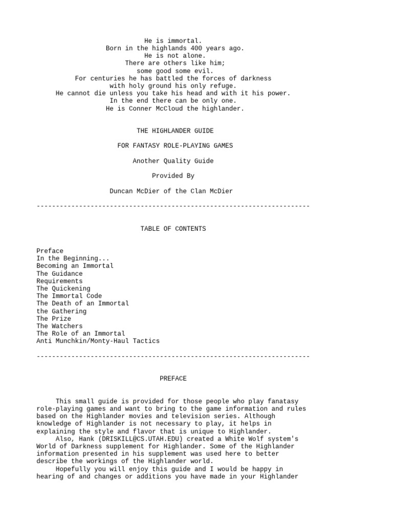 Highlander RPG Guide for Immortals | PDF | History