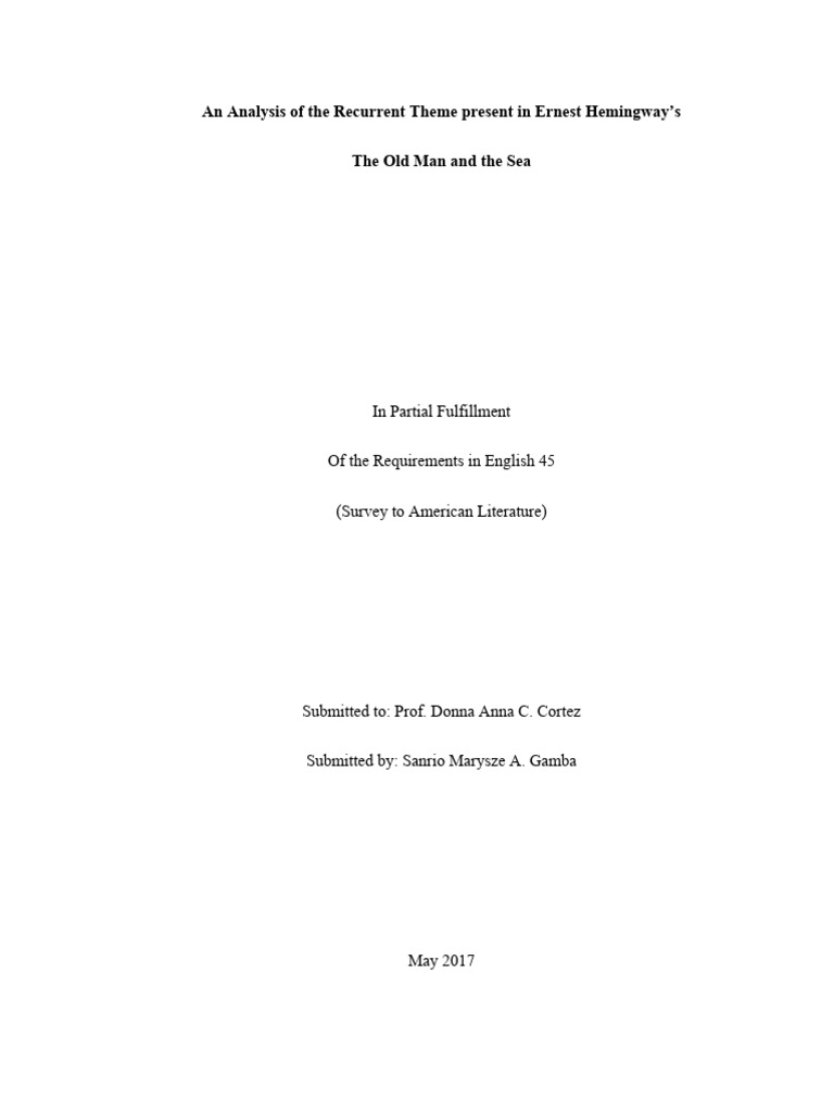 Recurrent Theme That Is Present in Ernest Hemingway PDF Ernest Hemingway