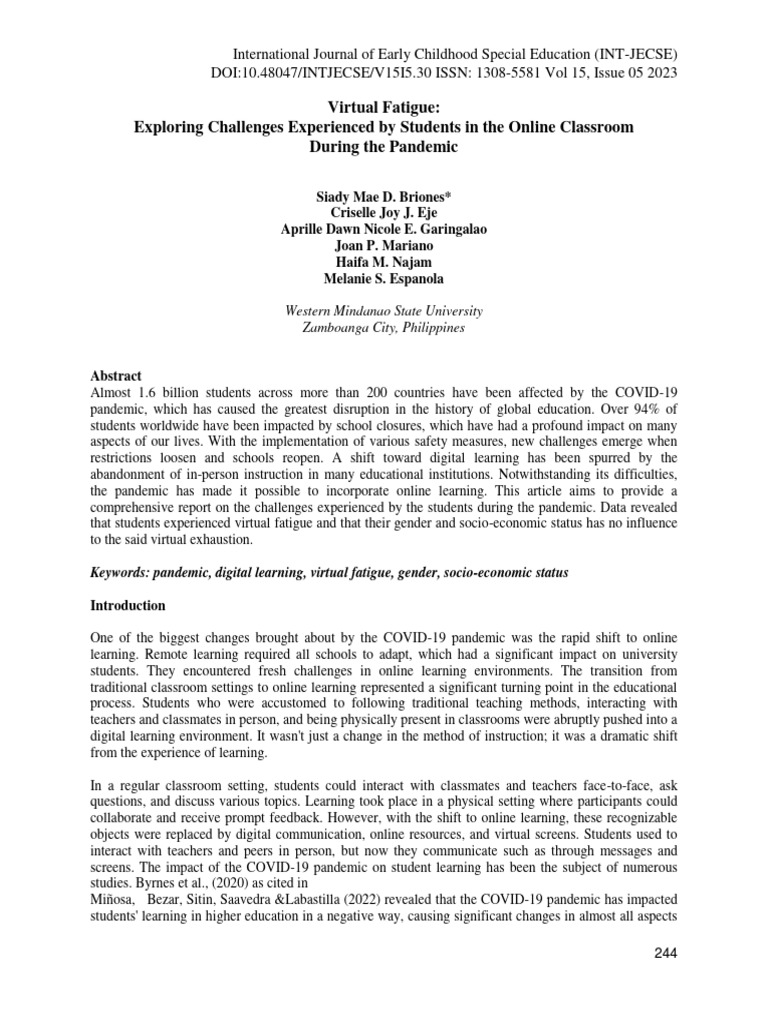 Virtual Fatigue in Online Learning During COVID | PDF | Social Science ...