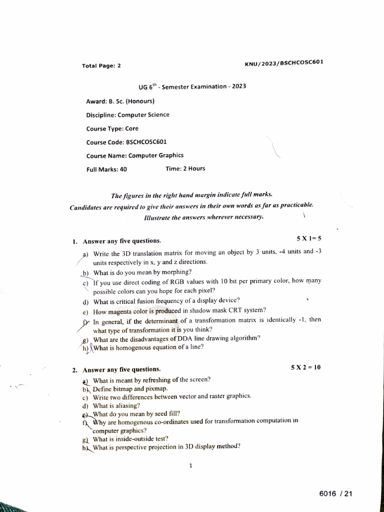 Computer Science UG Exam Questions 2023 | PDF
