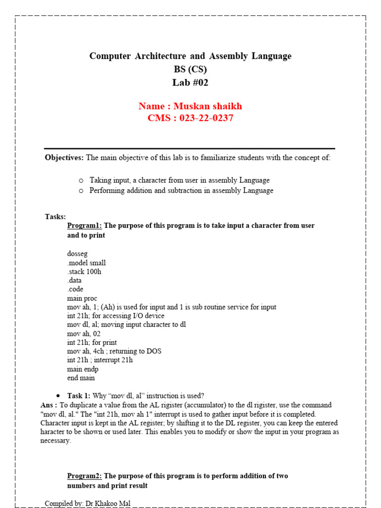 Lab-02 Sp-24 | PDF | Assembly Language | Input/Output