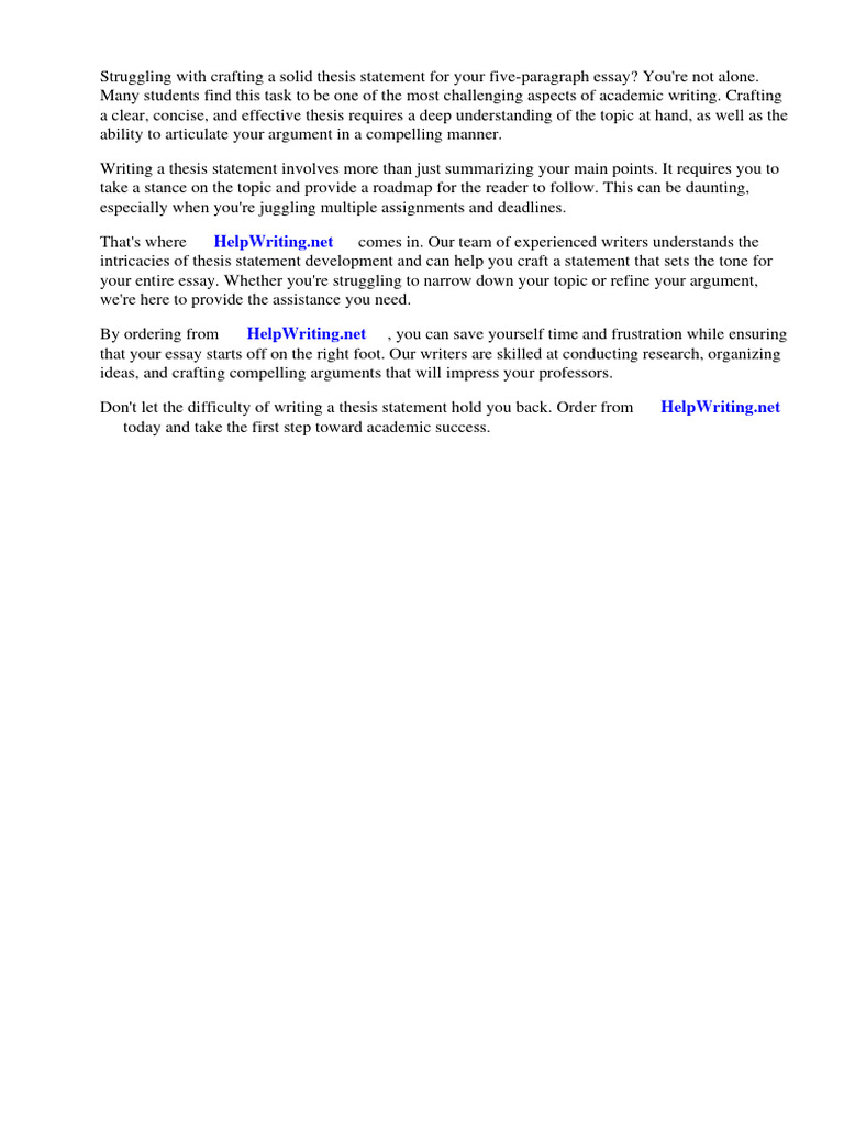 Example Five Paragraph Essay Thesis Statement | PDF | Essays | Thesis