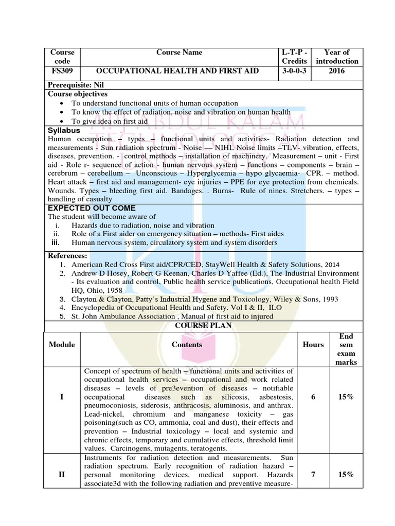 Occupational Health & First Aid Course | PDF | First Aid | Occupational ...